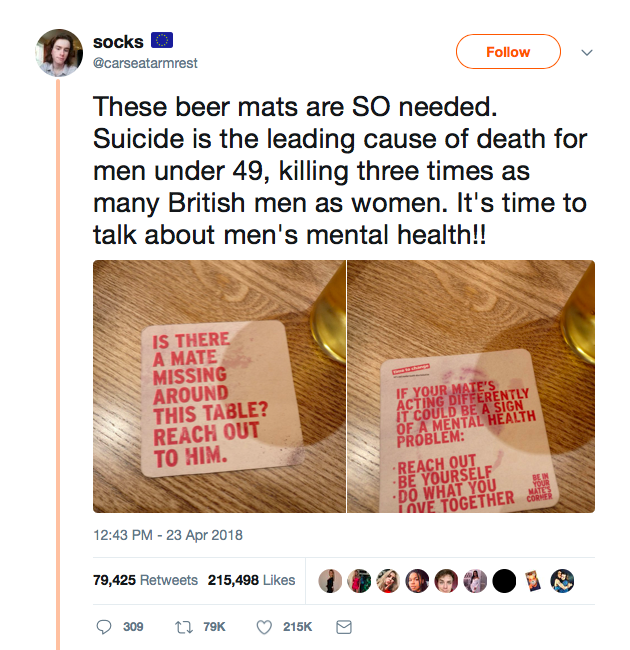 mens mental health coaster tweet